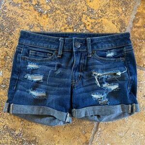Aeropostale MIDI Medium Wash Ripped Jean Shorts